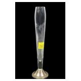 Sterling silver base etched glass bud vase,