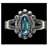 Sterling silver dentil set blue paua ring, new,