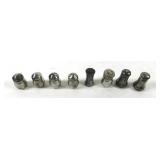 Lot, 8 different size pewter salts or peppers