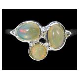 Sterling silver bezel set opal cluster ring,