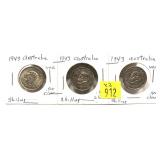 x3- 1943 Australian 1 shillings, -x3 shillings,