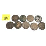 Lot, Indian Head and wheat cents, 9 pcs.