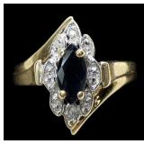 14K Yellow and white gold marquise cut blue topaz