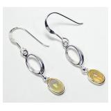 Sterling silver shepherd hook earrings with bezel