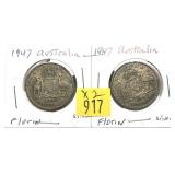 x2- 1947 Australian florins, -x2 florins, Sold by