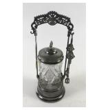 Silver Plate Pickle Castor Set w/ tongs, marked