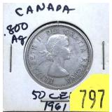 1961 Canadian half dollar