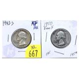 x2- Quarters, 90% silver. -x2 quarters, Sold by