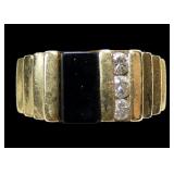 14K Yellow gold black onyx and channel set diamond