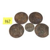 Lot, British large cents, 5 pcs.