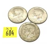 x3- Half dollars, 40% silver, -x3 half dollars,