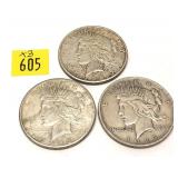 x3- Peace dollars, mixed dates, -x3 dollars,