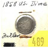 1858 Seated Liberty dime