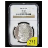 1883-O Morgan dollar, NGC slab certified MS-63