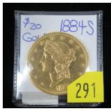 1884-S $20 Gold Liberty Double Eagle