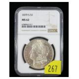 1879-S Morgan dollar, NGC slab certified MS-62
