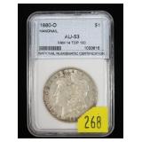 1880-O (Hangnail) Vam 14 Morgan dollar, NNC slab
