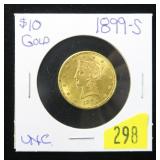 1899-S $10 Gold Liberty Eagle, Unc.