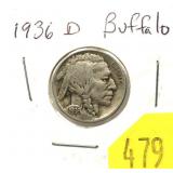 1936-D Buffalo nickel