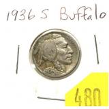 1936-S Buffalo nickel