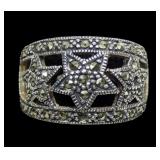 Sterling silver marcasite stars band ring, missing
