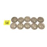 x10- Buffalo nickels, mixed dates, -x10 nickels,