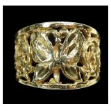 14K Yellow gold butterfly lattice band ring,