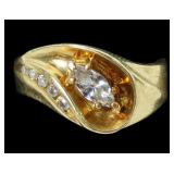14K Yellow gold marquise cut diamond ring,