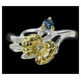 Sterling silver with gold wash floral design ring