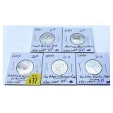 x5- 2019-S silver Proof quarters, -x5 quarters,