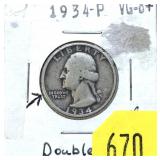 1934 Washington quarter, double die