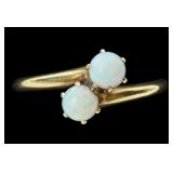 14K Yellow gold vintage opals ring in bypass