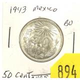 1943 Mexican 50 centavos