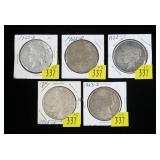 x5- Peace dollars: 3-1922-D, 1923-S, 1935-S -x5