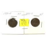 2- 1931-D Lincoln cents, -x2 cents, Sold by the