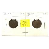 2- 1933-D Lincoln cents, -x2 cents, Sold by the
