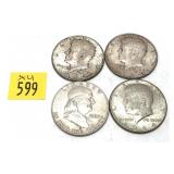 x4- Half dollars, 90% silver, -x4 half dollars