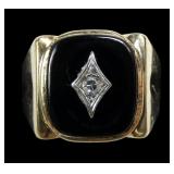 10K Yellow gold black onyx ring with diamond