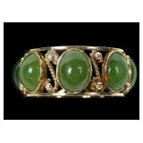 18K Yellow gold bezel set jade 7-stone band ring,