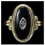 10K Yellow gold bezel set black onyx ring with