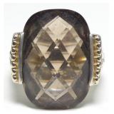 Sterling silver oval checkerboard smoky quartz