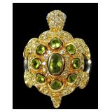 Sterling silver and gold wash figural turtle ring,
