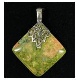 Sterling silver unusual green stone pendant