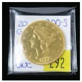 1900-S $20 Gold Liberty Double Eagle, Unc.