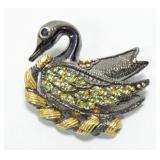 Rhodium plated sterling silver swan pin with