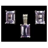 Sterling silver emerald cut amethyst post earrings