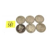 x6- Liberty nickels, mixed dates, -x6 nickels,