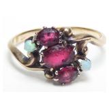 10K Rose gold antique oval cut garnet and opal