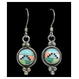 Sterling silver shepherd hook earrings with inlaid