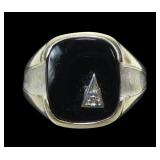 10K White gold black onyx ring with diamond